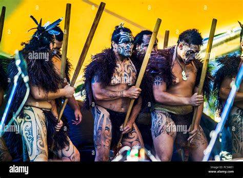 Maori Performers Doing The Haka War Dance At Melbourne Festival