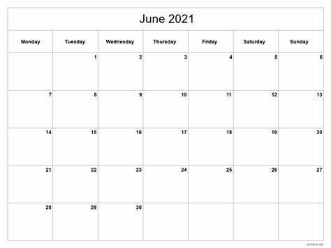 Printable Blank June 2021 Calendar Printable Word Searches