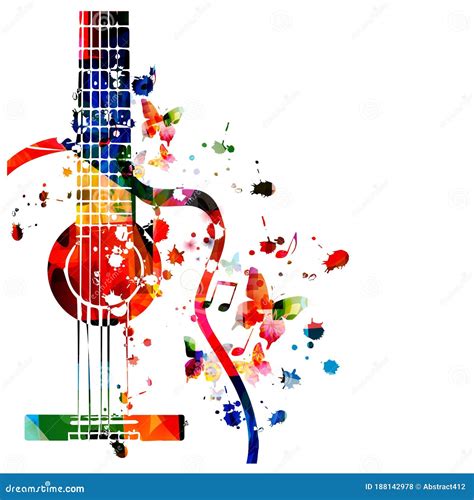 Colorful Guitar With Music Notes Isolated Vector Illustration Design