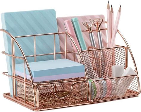Touch device users, explore by touch or with swipe gestures. Rose Gold Desk Organizer with Drawer Desk Accessories Home Office Storage Cute Office Decor ...