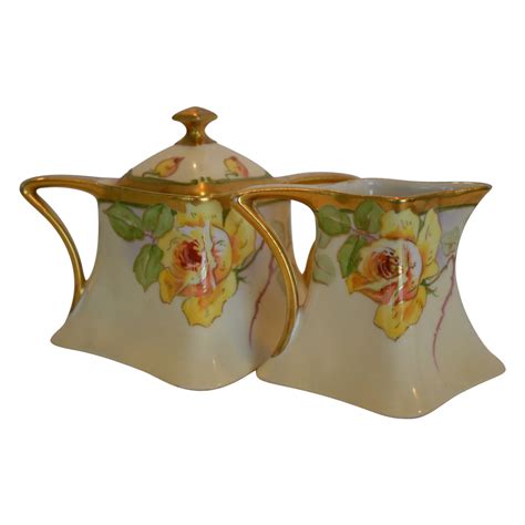 Beautiful Antique Limoges Creamer and Sugar Set ~ Hand Painted with ...