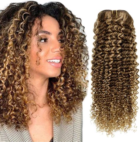 Hetto Curly Clip In Extensions Human Hair Brown Highlights Blonde Hair