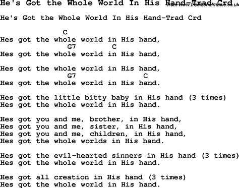 Skiffle Lyrics For Hes Got The Whole World In His Hand Trad With