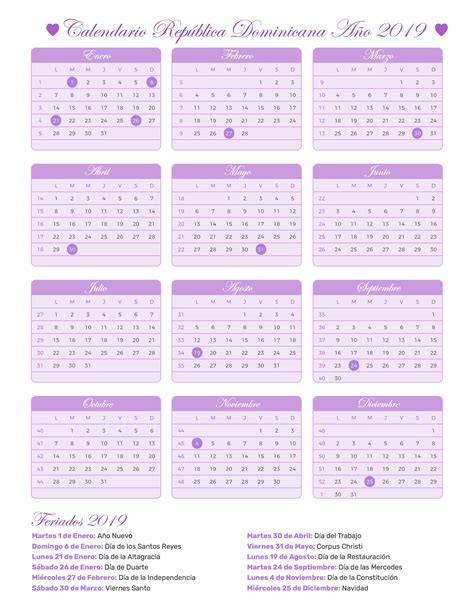 Calendario 2020 Dias Feriados Republica Dominicana Calendario 2019