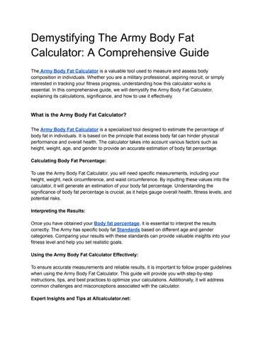 Demystifying The Army Body Fat Calculator A Comprehensive Guide Issuu