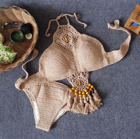 New Fashion Sexy Crochet Bikini Set Handmade Knitted Cotton Etsy