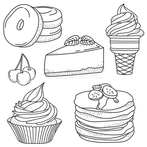 Set Of Hand Drawing Desserts Black And White Vector Illustration