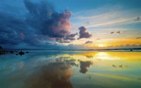 Wallpaper Clouds Sky Sea Reflection Mirror Evening 1920x1200