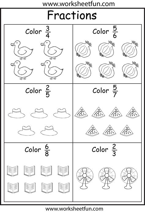 Coloring Fractions - 5 Worksheets | Fractions worksheets, 1st grade math worksheets, Fractions