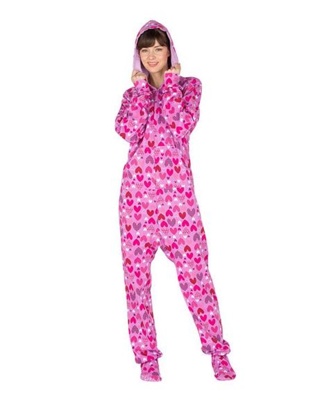 Look At This Pink Countless Hearts Hooded Footie Pajamas Adult On Zulily Today Adult Footie