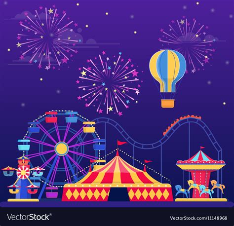 Amusement Park At Night Royalty Free Vector Image