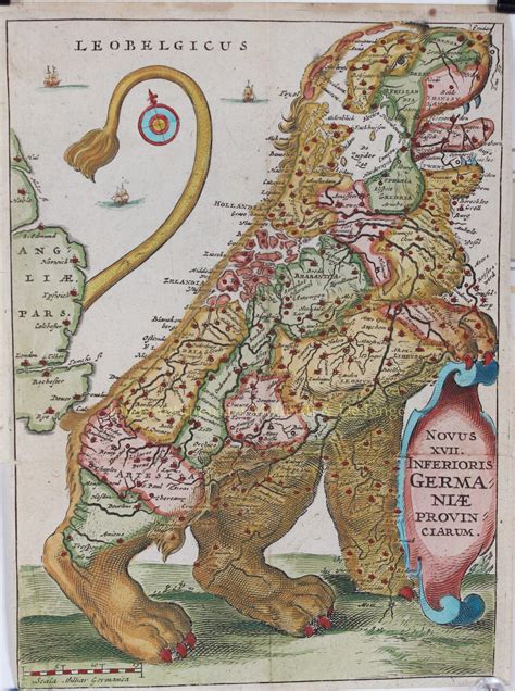 An Old Map Of The Netherlands Where They Made A Lion Out Of The Form Of The Netherlands The