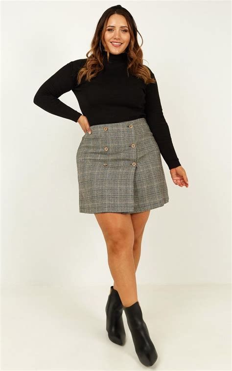 Thoughts Of You Skirt In Black Check Showpo Plus Size Outfits