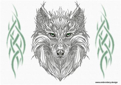 Embroidery is the craft of decorating fabric or other materials using a needle to apply thread or yarn. Openwork tribal wolf