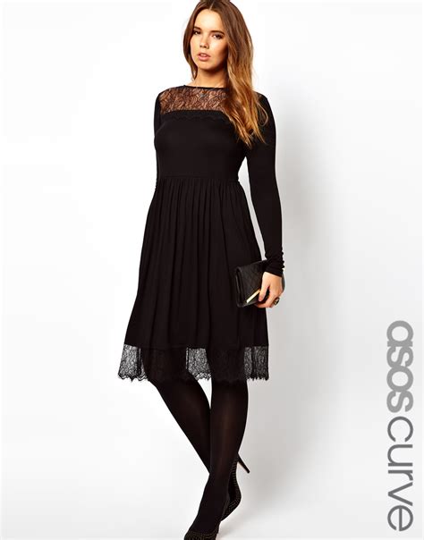 Drop @asos_heretohelp a dm with your order # and email address. Asos Curve Skater Dress with Lace Hem in Black | Lyst