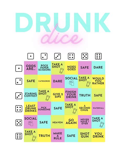 Drunk Dice Drinking Game With Rules Digital Download Drinking Game