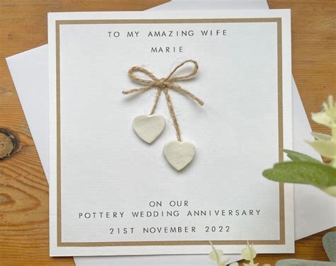 happy 9th anniversary card pottery clay white heart ninth etsy