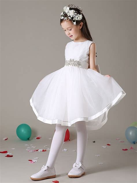 Organza Pleated Short Flower Girl Dress With Crystal Sash Gemgrace