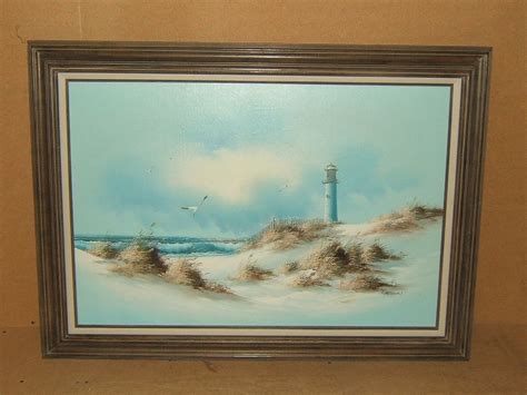 Original Painting Framed 36in X 24in Carson Seascape Lighthouse Oil On