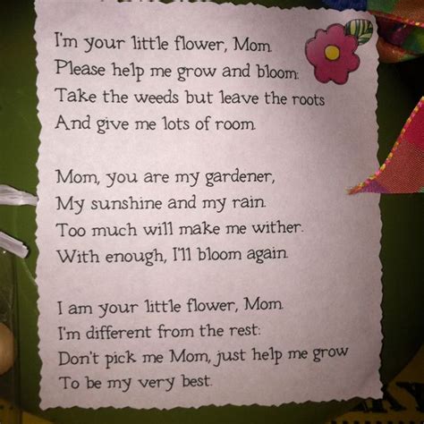 Mothers Day Poem Put With A Potted Flower 50 Cent Clay Pots At