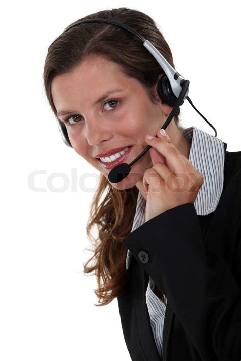 Secretary Wearing A Headset Stock Image Colourbox