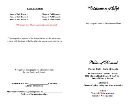 Funeral Program Template Free Printable