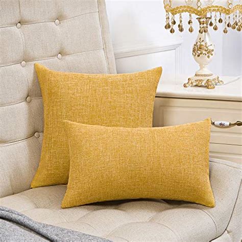 Anickal Set Of 2 Mustard Yellow Farmhouse Pillow Covers Cotton Linen
