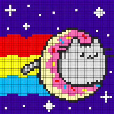 Donut Nyan Cat Kandi Pattern Pixel Art Beading Patterns Perler Bead Art