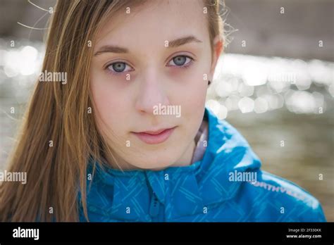 Young Teen Blonde Girl With Blue Eyes Stock Photo Alamy