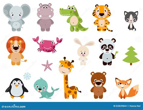 Big Set Isolated Animals Vector Collection Funny Animals Stock Vector