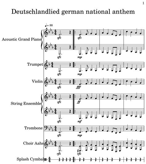 Deutschlandlied German National Anthem Sheet Music For Piano Trumpet