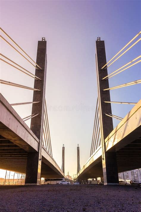 Cable Stayed Bridge Perspective Sunset Architecture Engineering Urban