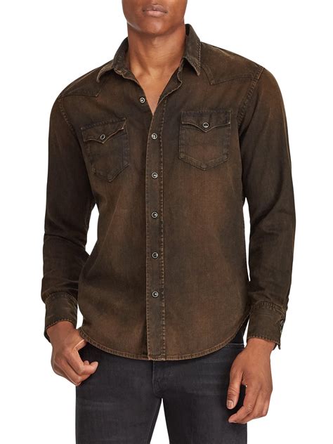 Polo Ralph Lauren Western Denim Shirt In Brown For Men Lyst