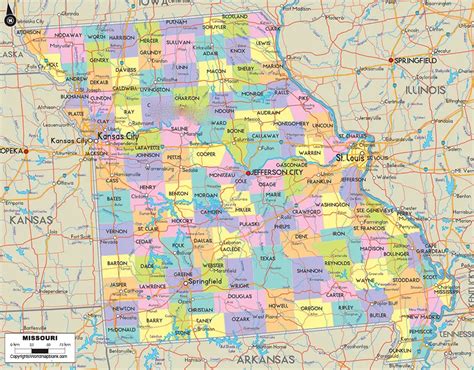 Labeled Map Of Missouri With Capital And Cities