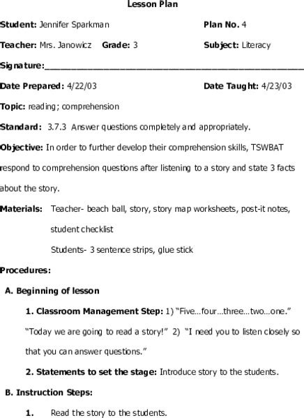Reading Comprehension Lesson Plan For 3rd Grade Lesson Planet
