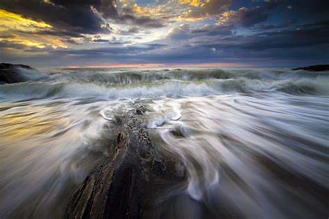 Nature Landscape Sea Rock Sunset Waves Clouds Long