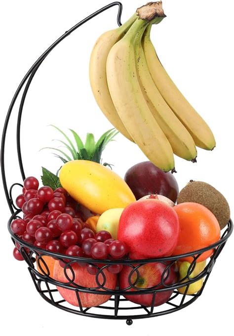Esylife Fruit Basket With Banana Hook Metal Fruit Bowl Display Rack