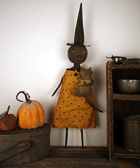 Primitive Folk Art Witch Doll With Cat Primitive Folk Art By Old
