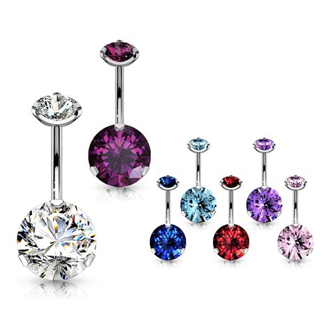 Sxnk7 316l Surgical Steel Belly Piercing Button Rings Clear Cz Round