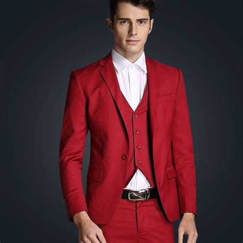 Latest Design Red Mens Wedding Prom Suits For Men 3 Piecejacketpant