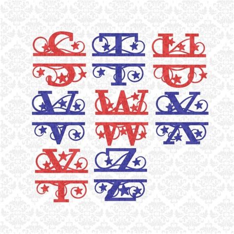 Star Independence Day Patriotic Split Alphabet Monograms Svg