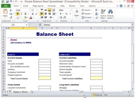 simple balance sheet template  excel