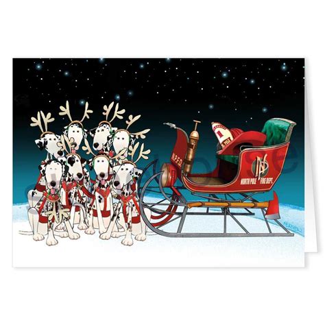 Firefighter Dalmations Christmas Card Firefighter Christmas Cards