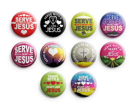 Christian Pinback Buttons Serve With A Heart Like Jesus 10 Pack