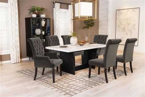 Osborne 7 Piece Rectangular Marble Top Dining Set Brown And White