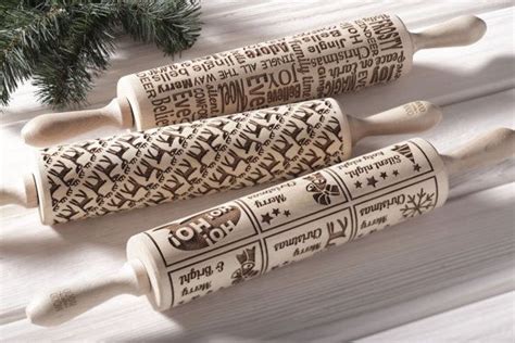 Merry Christmas Biscuit Embossed Engraved Rolling Pin For Etsy