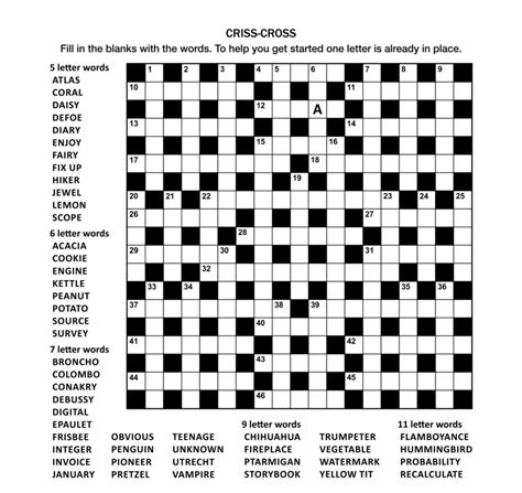 Criss Cross Crossword Puzzle For Teenagers And Adults