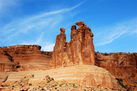 The Three Gossips Rock Sculpture In Arches National Park Stock Photo