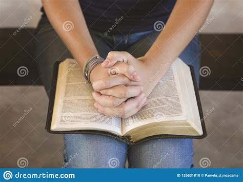 Young Teenage Girl Studying The Bible Outside Stock Photo Image Of