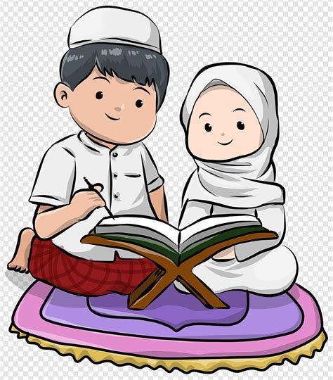 Gambar Membaca Anak Muslim Quran Dua Karakter Png Download Gratis